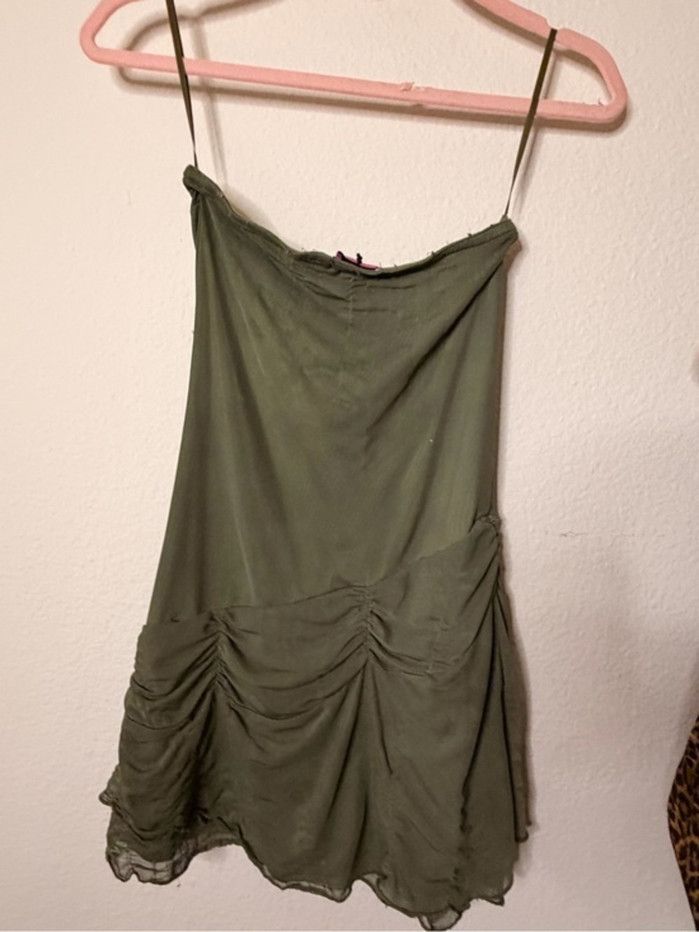 Olive Green Strapless Ruched Mini Dress